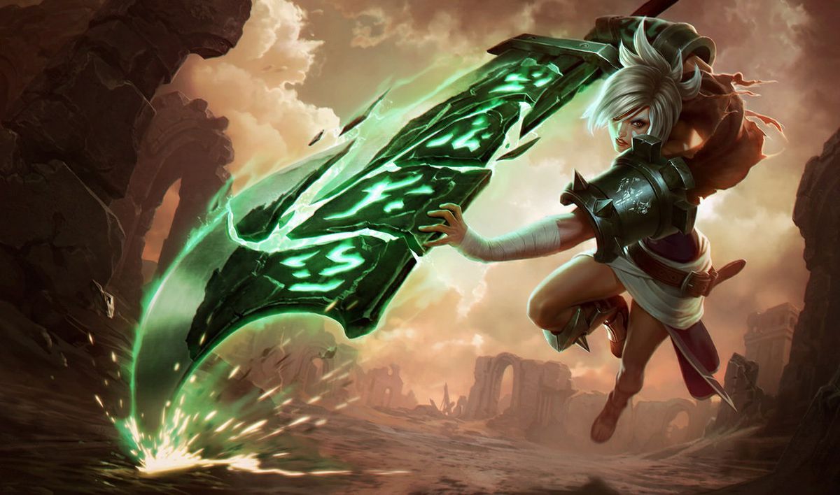 Riven y su espada verde gigante avanzan en League of Legends